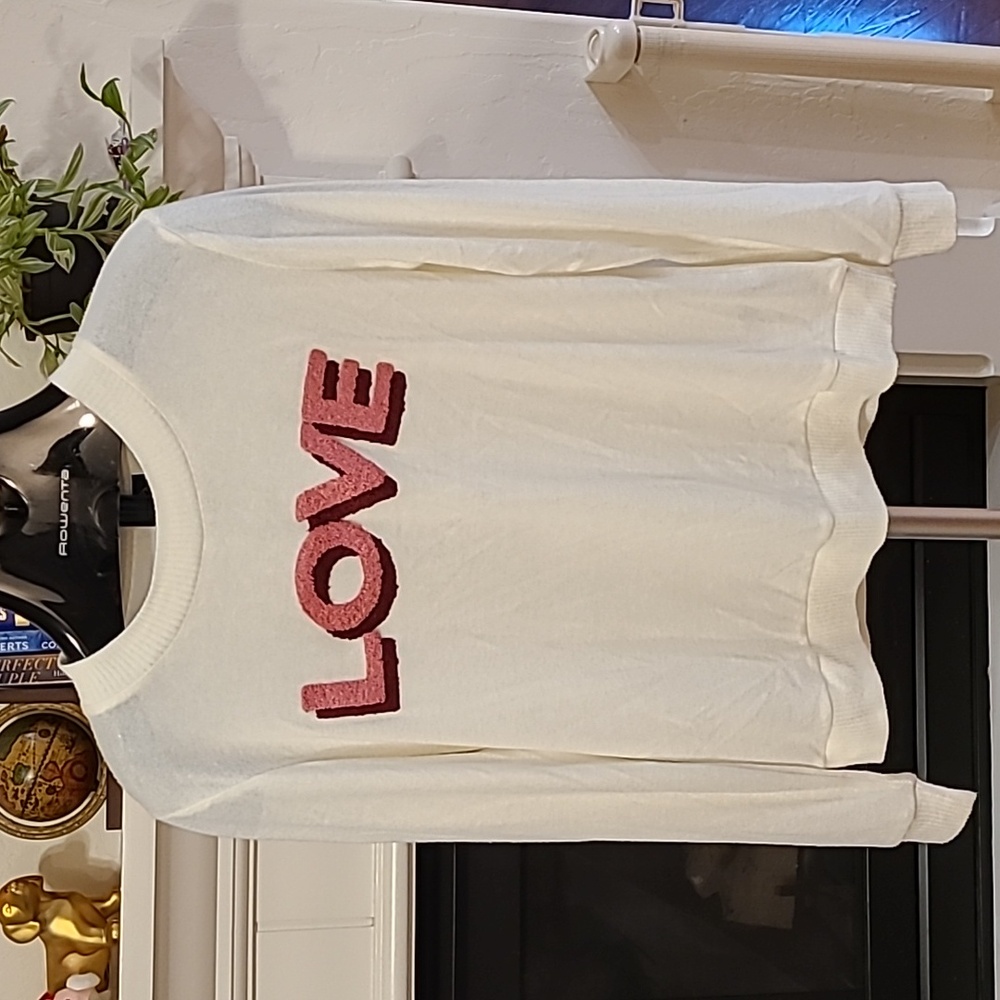 Bobeau Love Valentine's Day Sweater‎ Cream Pink Red Medium